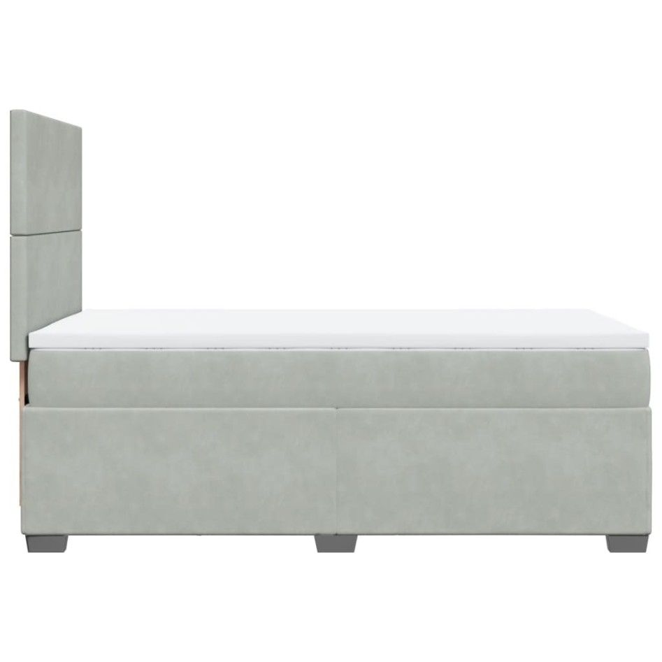 Cama box spring con colchón terciopelo gris claro 90x190