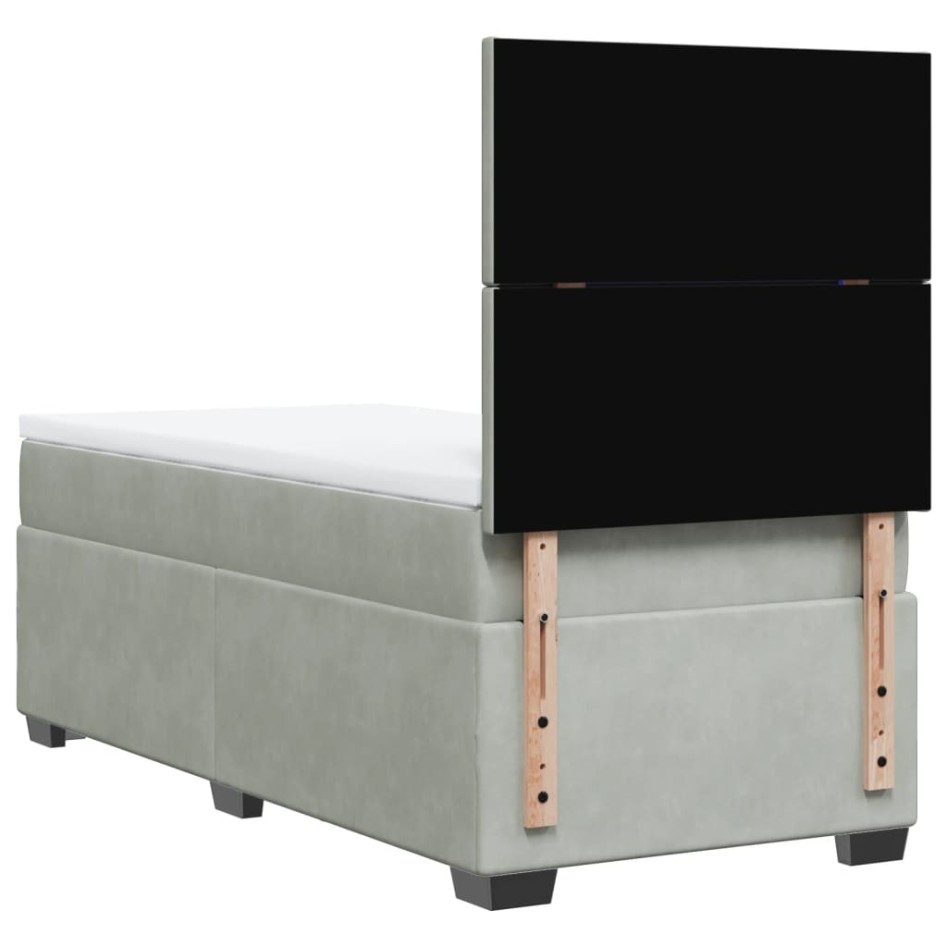 Cama box spring con colchón terciopelo gris claro 90x190