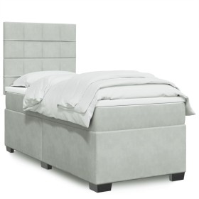 Cama box spring con colchón terciopelo gris claro 90x190