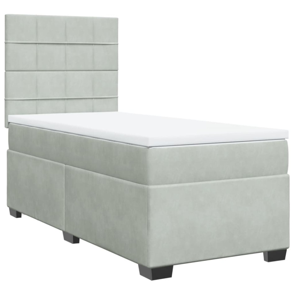 Cama box spring con colchón terciopelo gris claro 90x190
