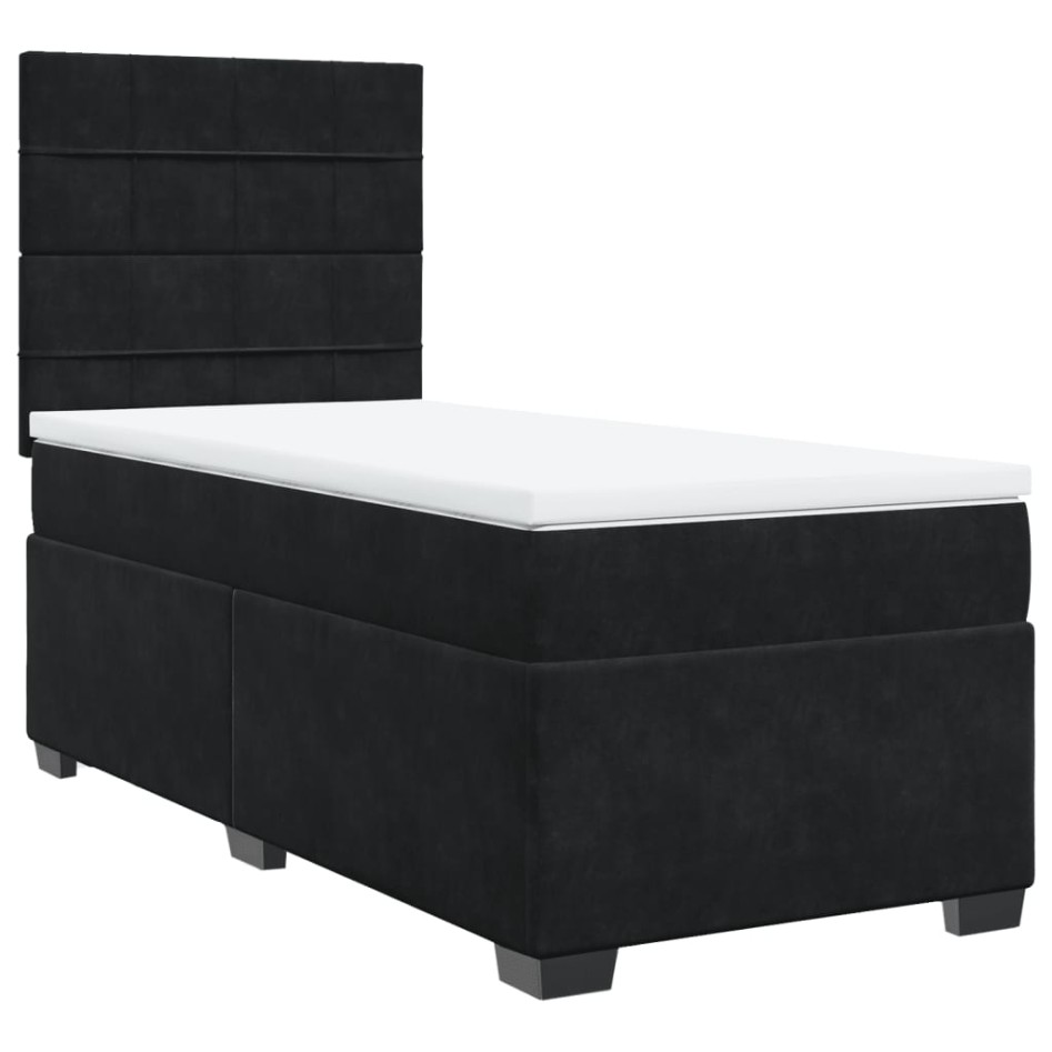 Cama box spring con colchón terciopelo negro 90x200