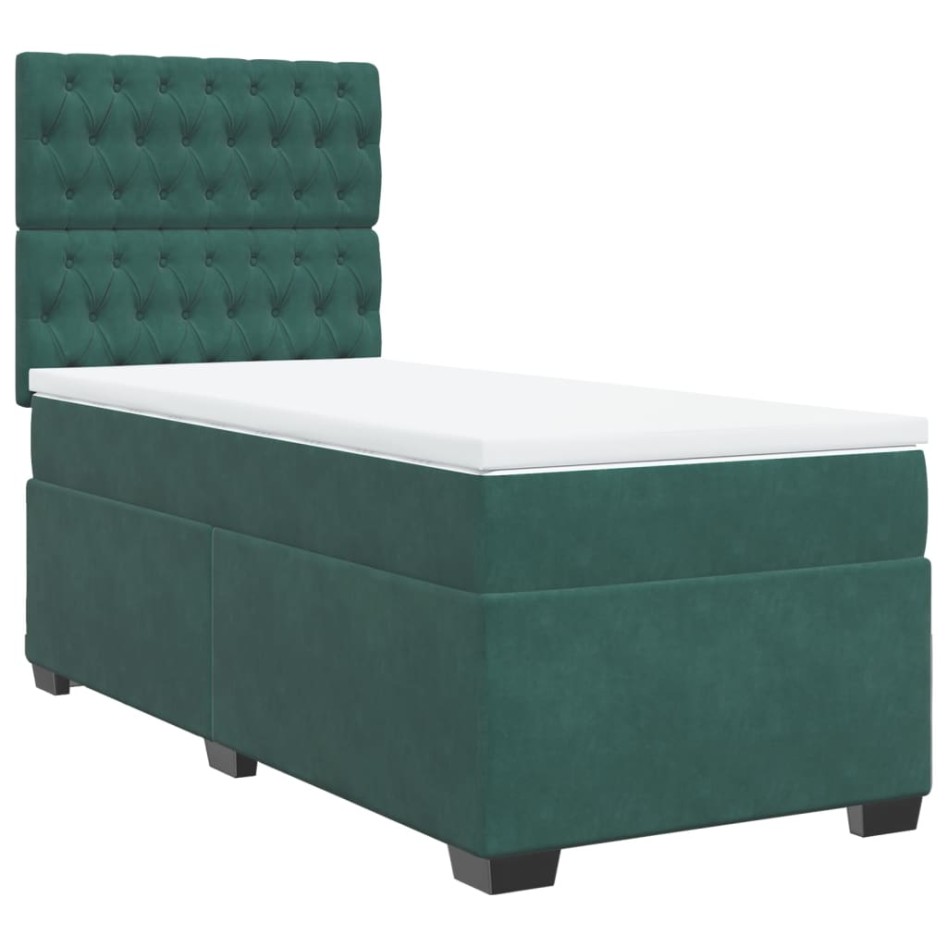 Cama box spring con colchón terciopelo verde oscuro 90x200