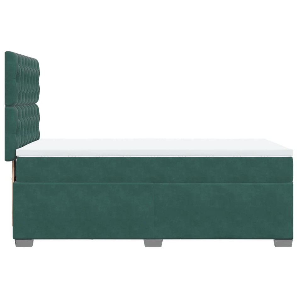 Cama box spring con colchón terciopelo verde oscuro 90x200