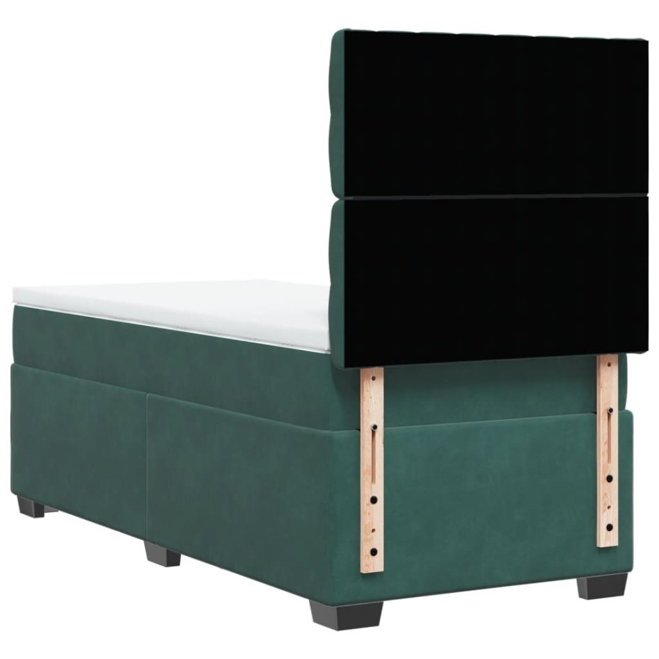 Cama box spring con colchón terciopelo verde oscuro 90x200