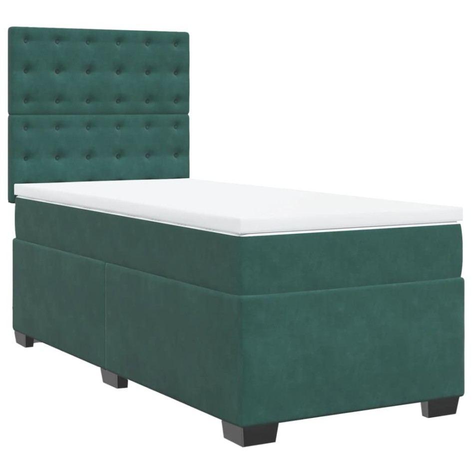 Cama box spring con colchón terciopelo verde oscuro 90x200