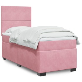 Cama box spring con colchón terciopelo rosa 100x200