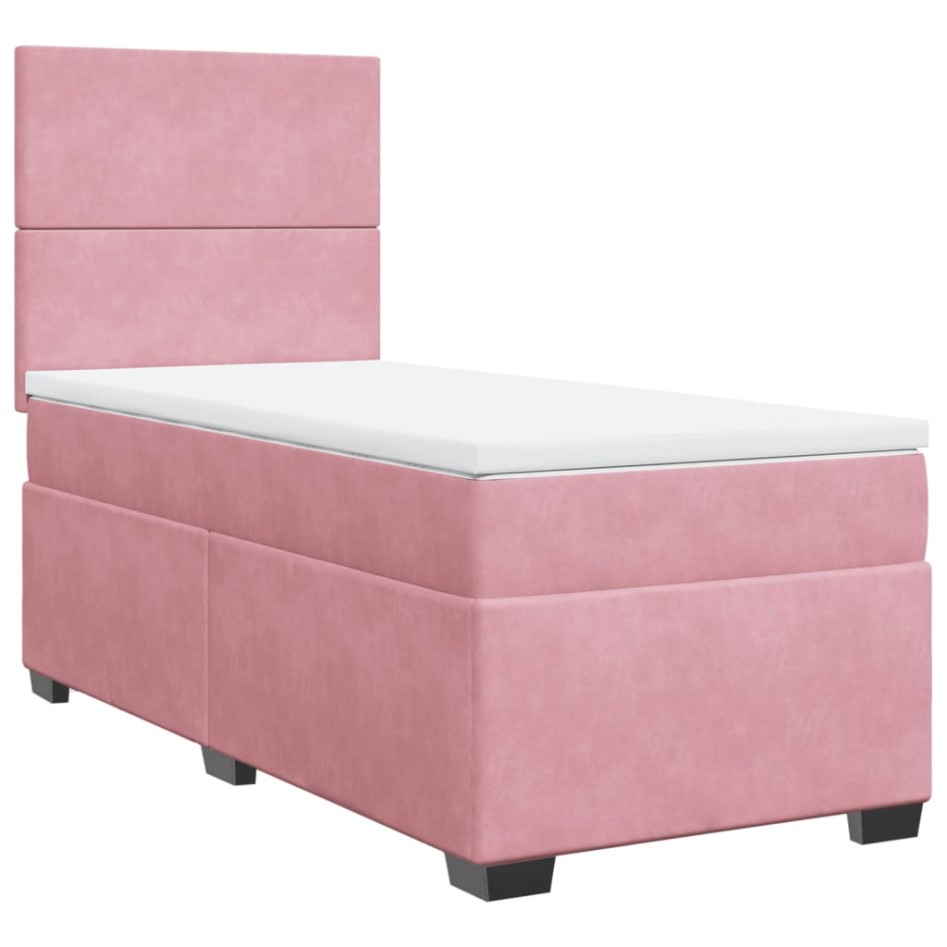 Cama box spring con colchón terciopelo rosa 100x200