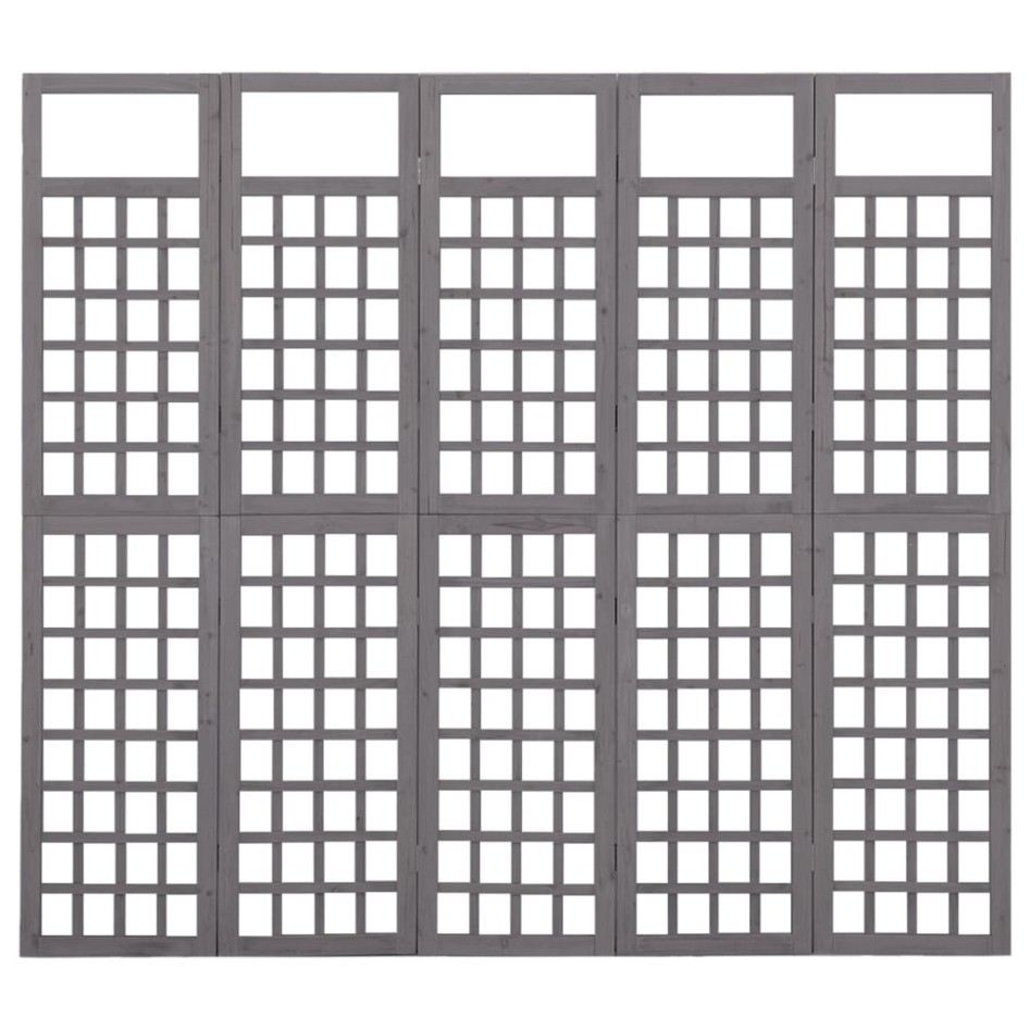 Biombo/Enrejado de 5 paneles madera de abeto gris 201,5x180