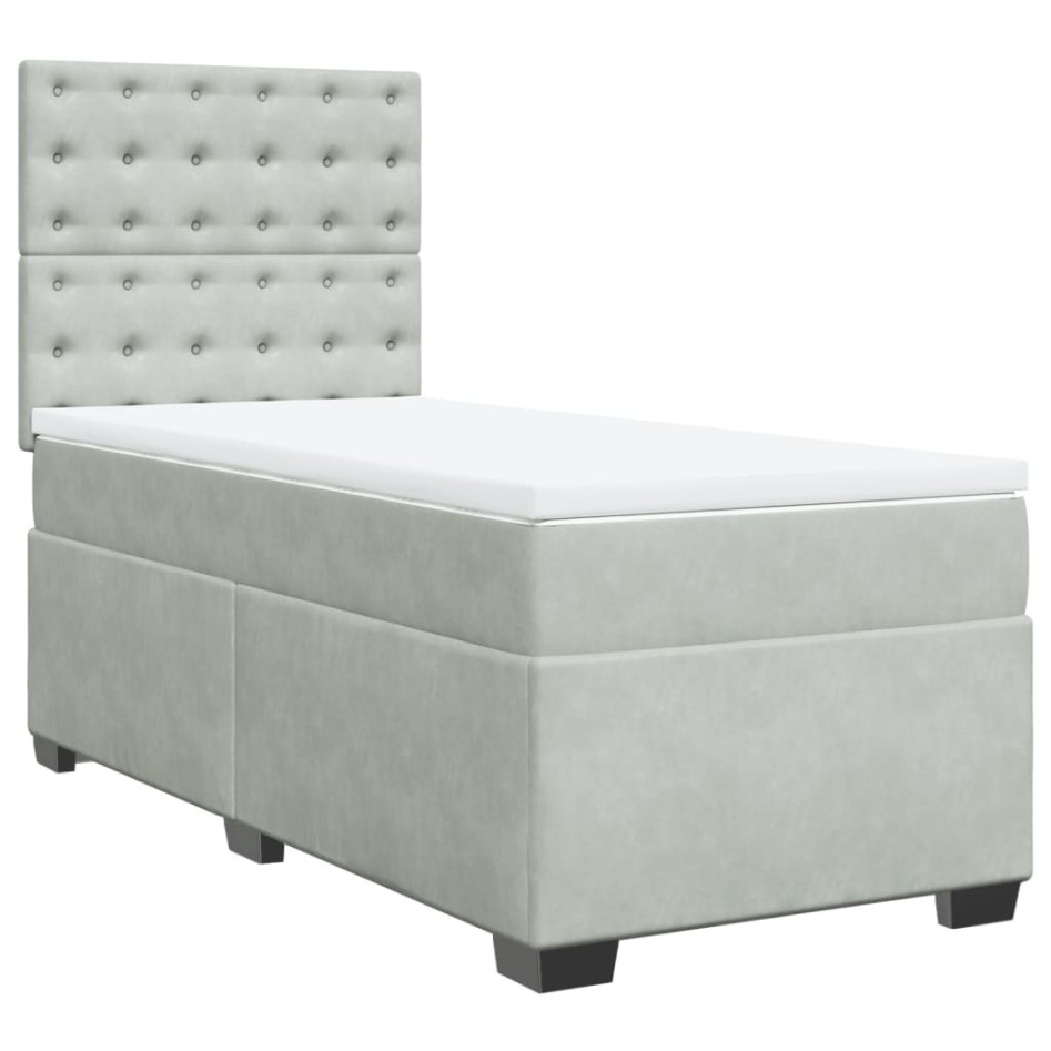 Cama box spring con colchón terciopelo gris claro 100x200