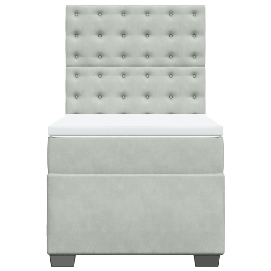 Cama box spring con colchón terciopelo gris claro 100x200