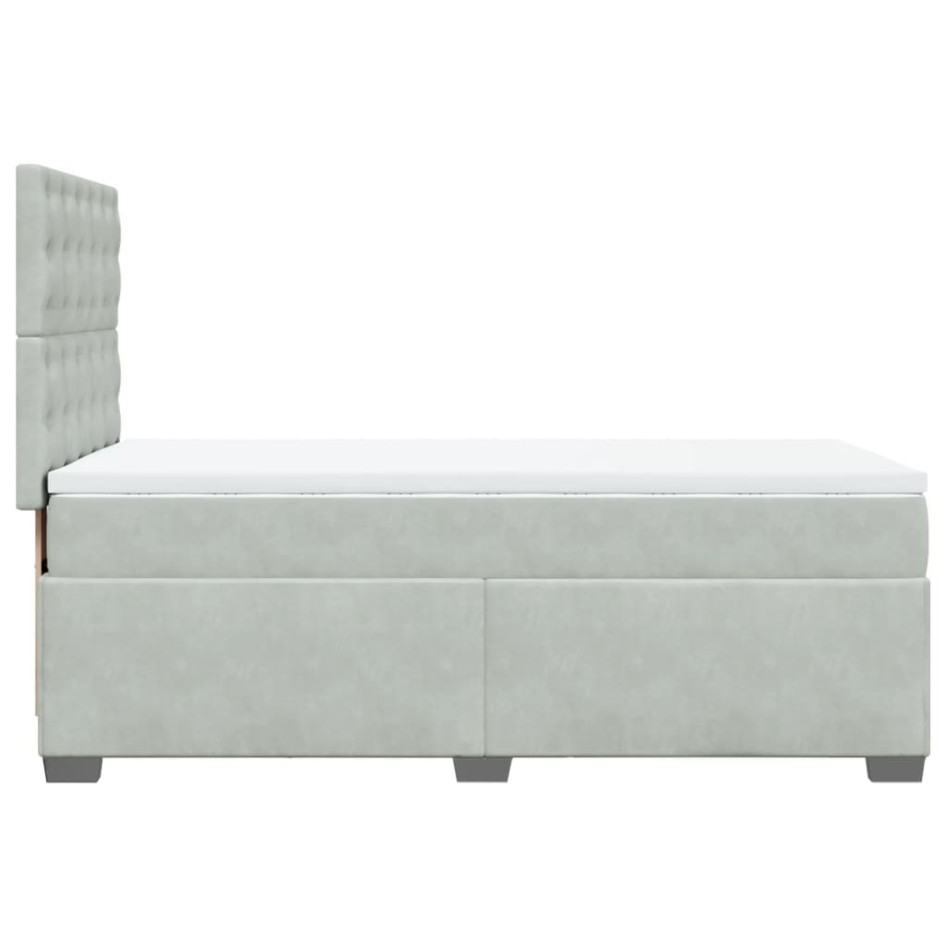 Cama box spring con colchón terciopelo gris claro 100x200