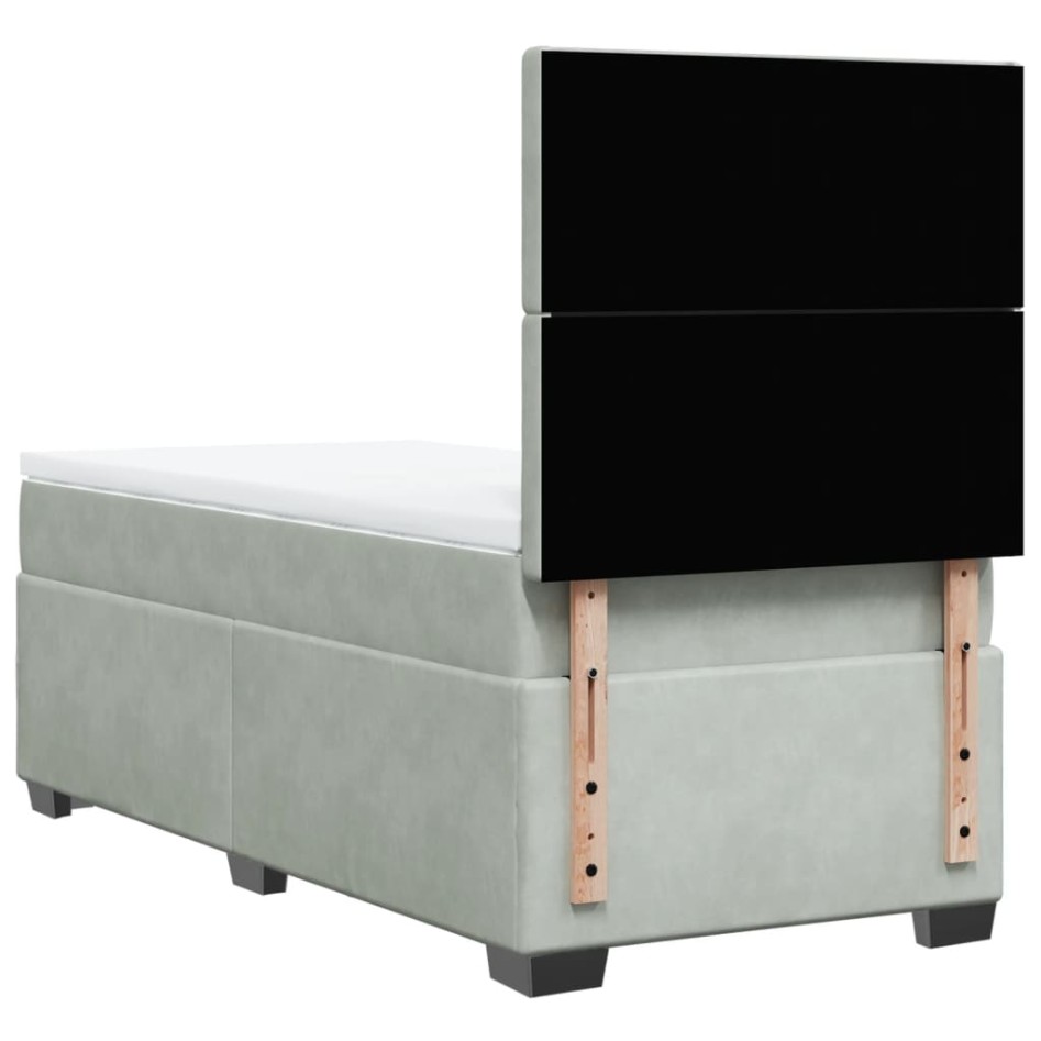 Cama box spring con colchón terciopelo gris claro 100x200