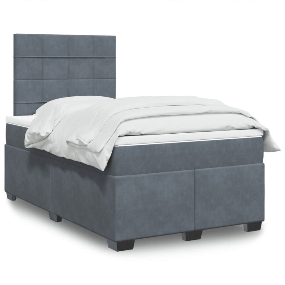 Cama box spring con colchón terciopelo gris oscuro 120x190