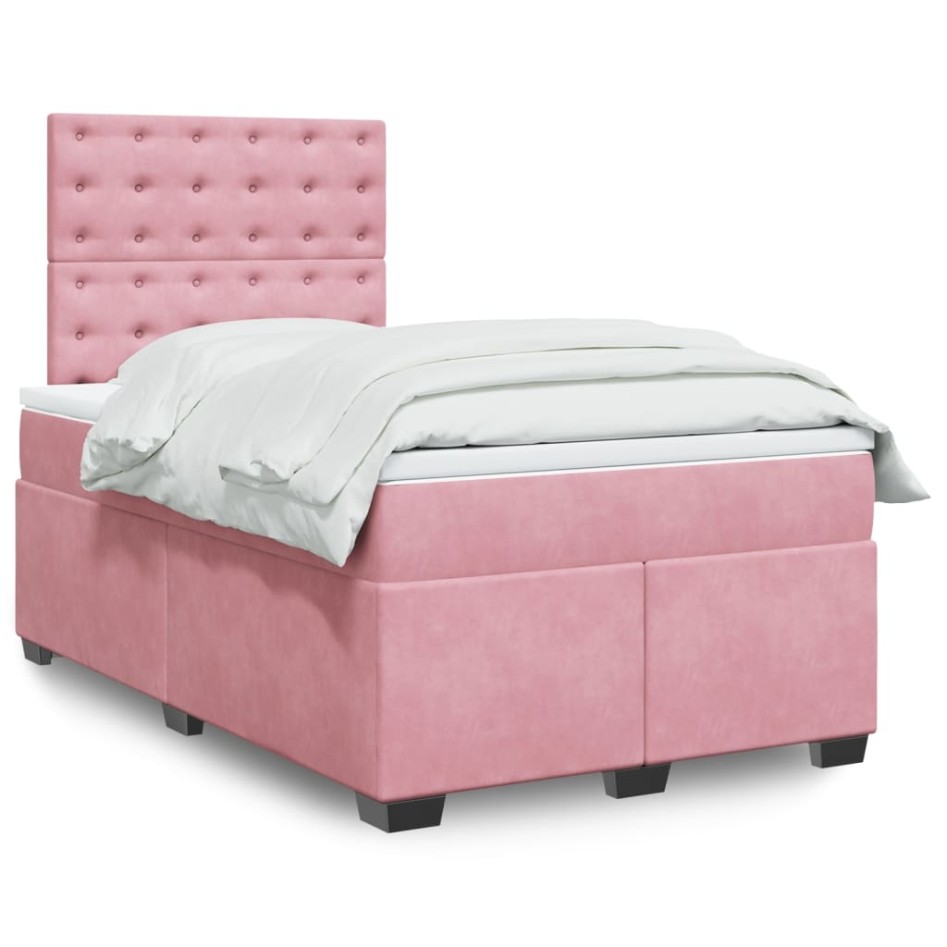 Cama box spring con colchón terciopelo rosa 120x200