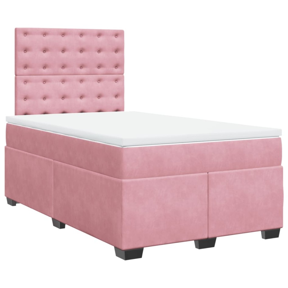 Cama box spring con colchón terciopelo rosa 120x200