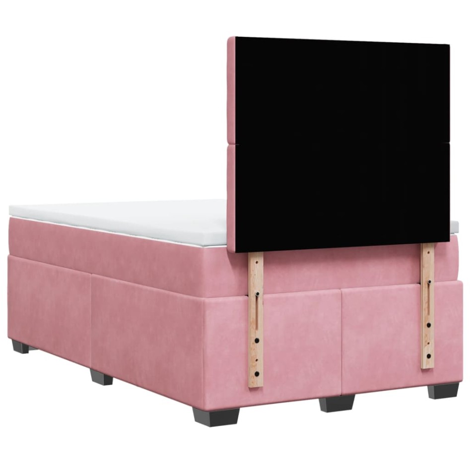 Cama box spring con colchón terciopelo rosa 120x200