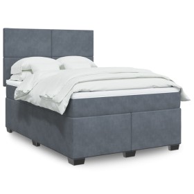 Cama box spring con colchón terciopelo gris oscuro 140x190