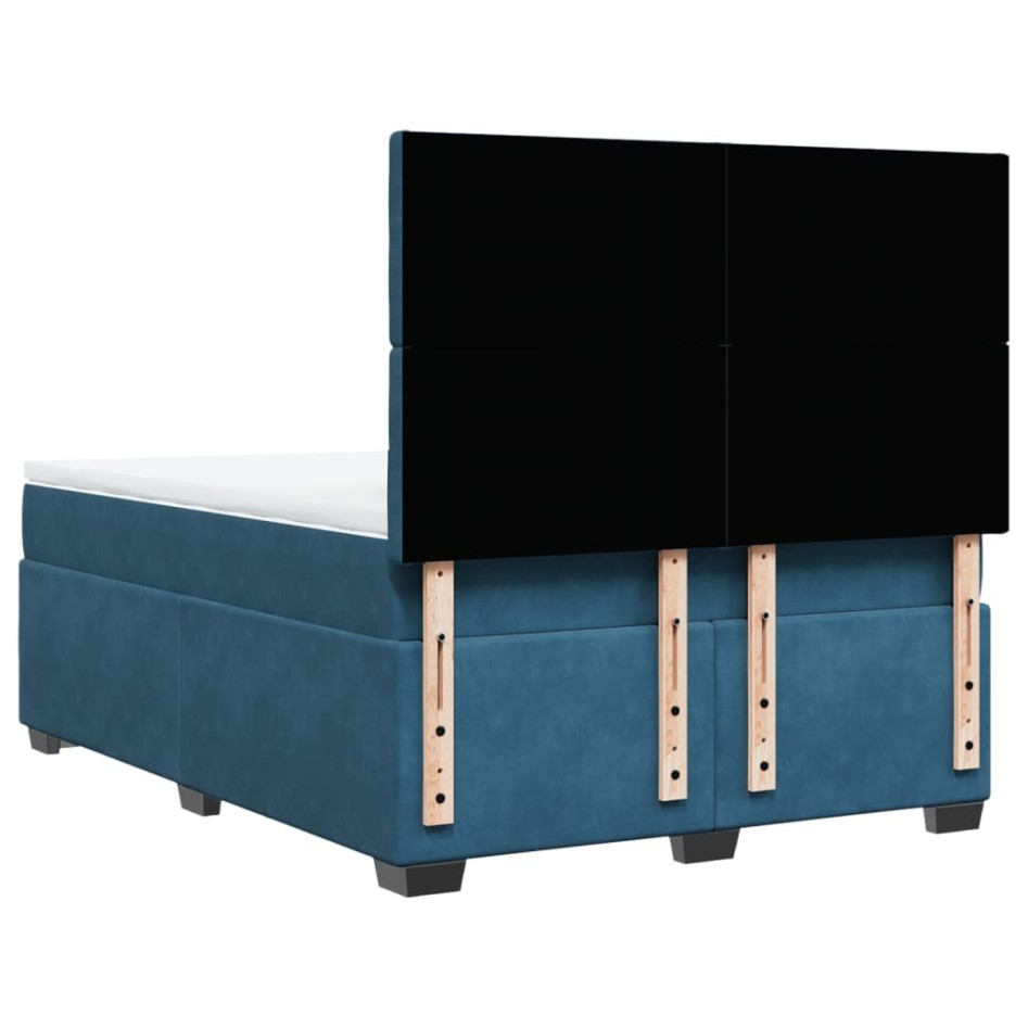 Cama box spring con colchón terciopelo azul 140x190