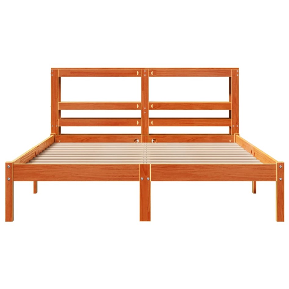 Estructura cama con cabecero madera pino marrón cera 150x200