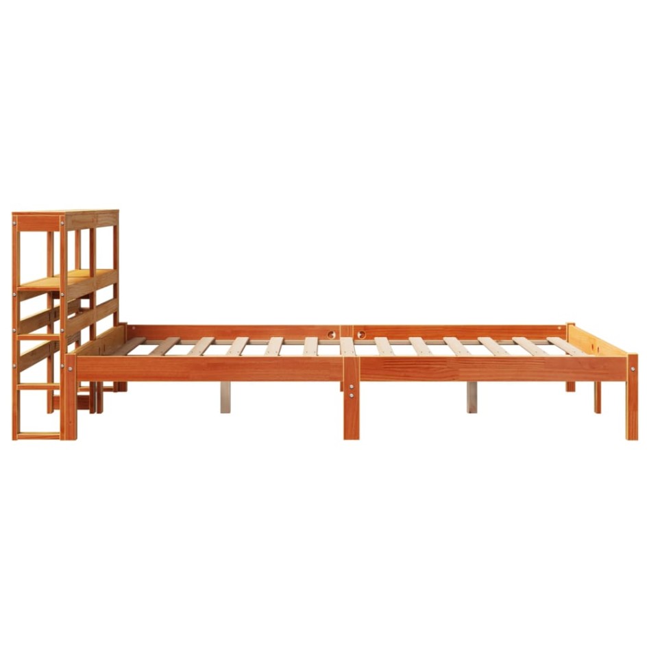Estructura cama con cabecero madera pino marrón cera 150x200