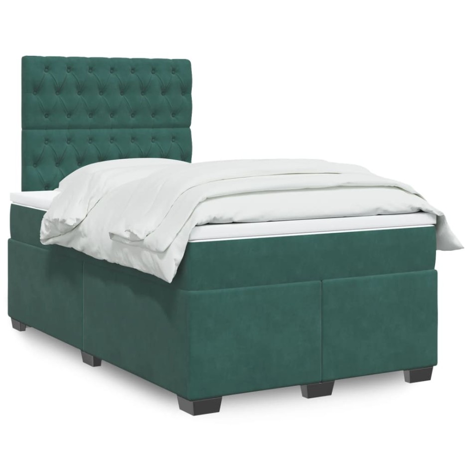Cama box spring con colchón terciopelo verde oscuro 120x190
