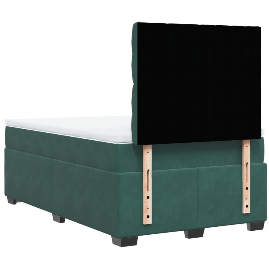 Cama box spring con colchón terciopelo verde oscuro 120x190