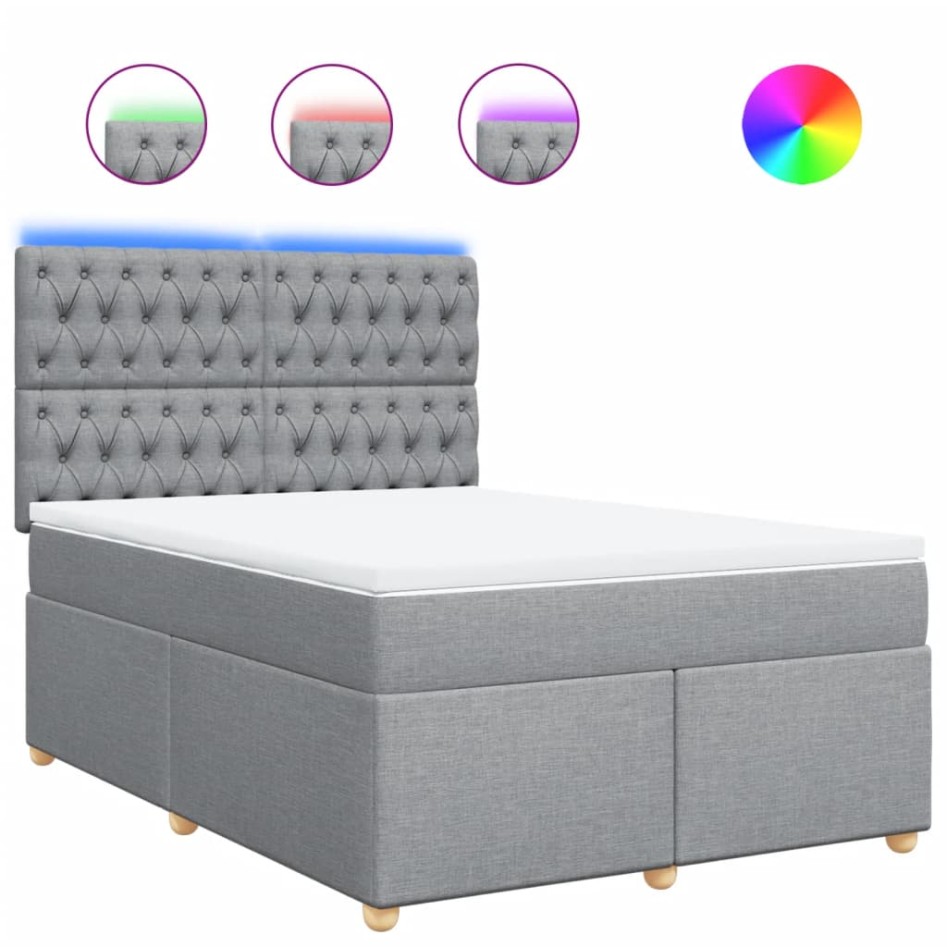 Cama box spring con colchón tela gris claro 140x200