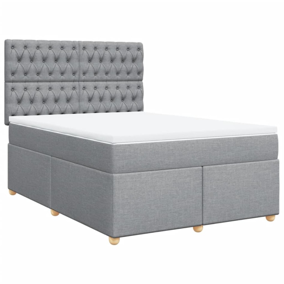 Cama box spring con colchón tela gris claro 140x200