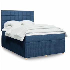 Cama box spring con colchón tela azul 140x200