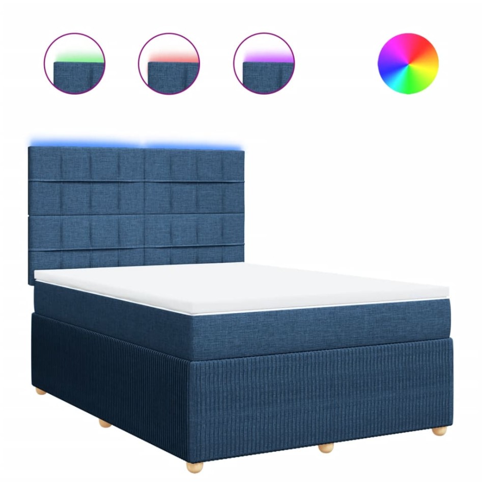 Cama box spring con colchón tela azul 140x200