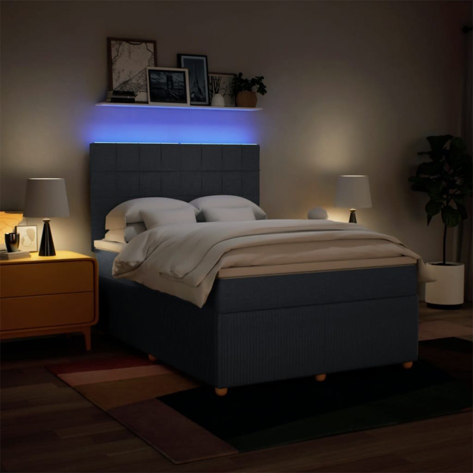 Cama box spring con colchón tela azul 140x200