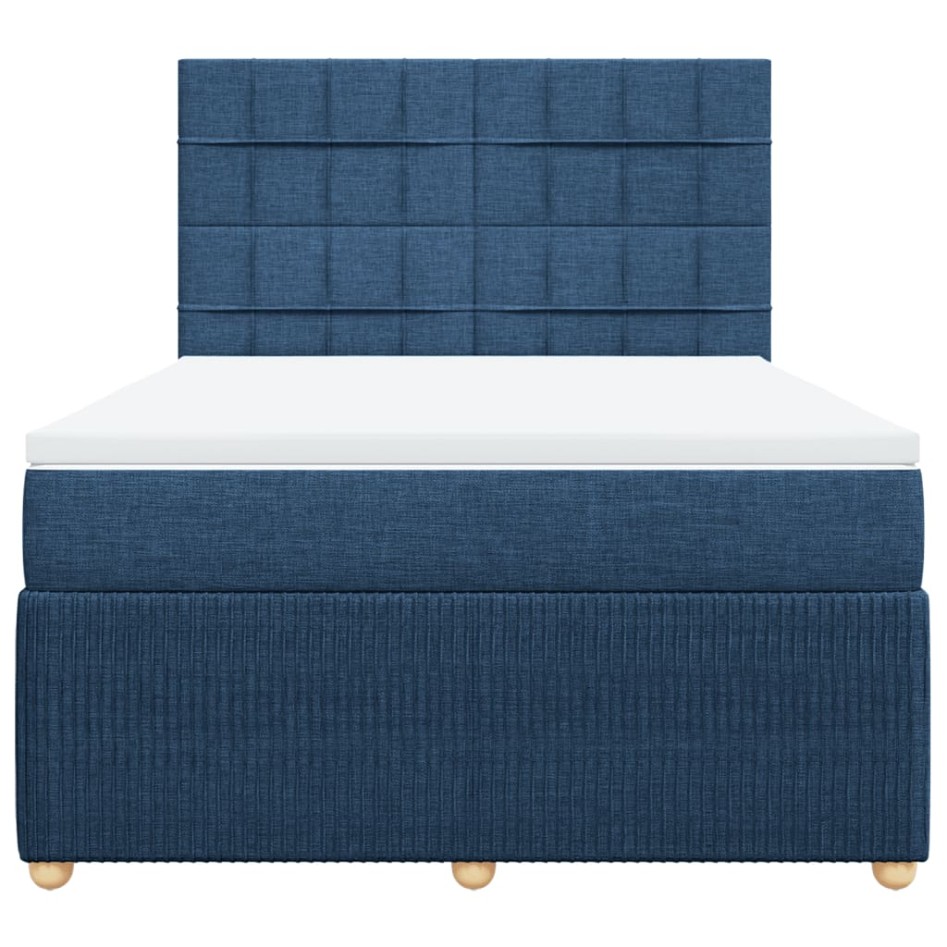Cama box spring con colchón tela azul 140x200