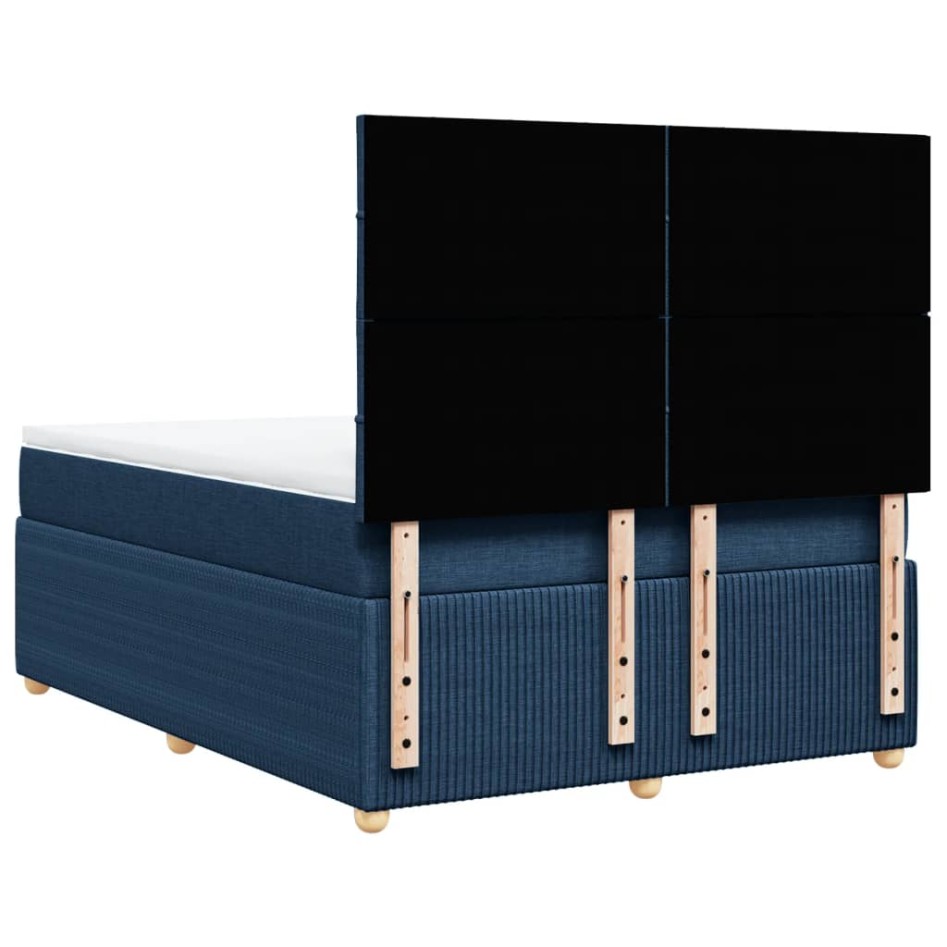 Cama box spring con colchón tela azul 140x200