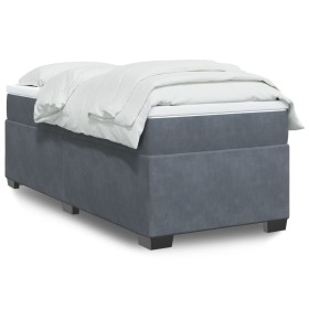 Cama box spring con colchón terciopelo gris oscuro 80x200
