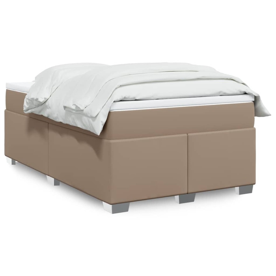 Cama box spring con colchón cuero sintético capuchino