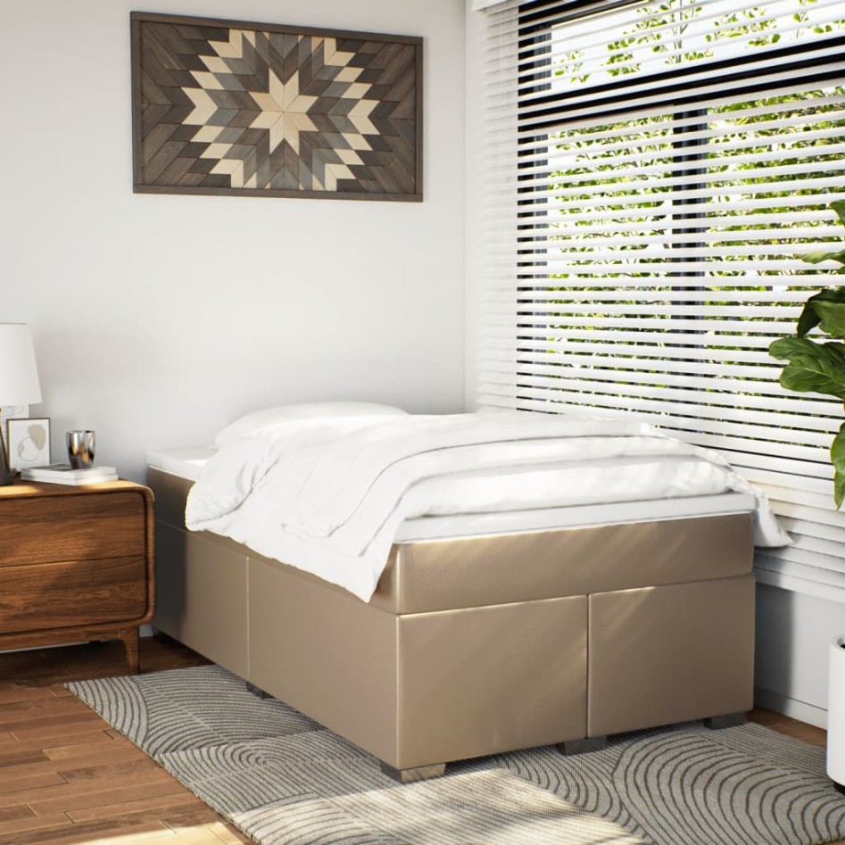 Cama box spring con colchón cuero sintético capuchino