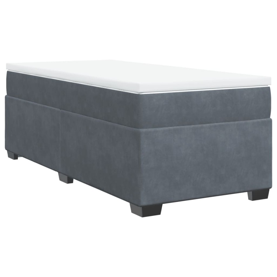 Cama box spring con colchón terciopelo gris oscuro 90x190