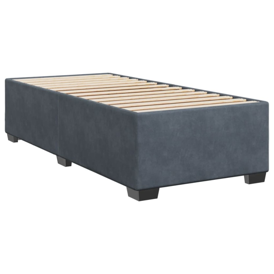 Cama box spring con colchón terciopelo gris oscuro 90x190