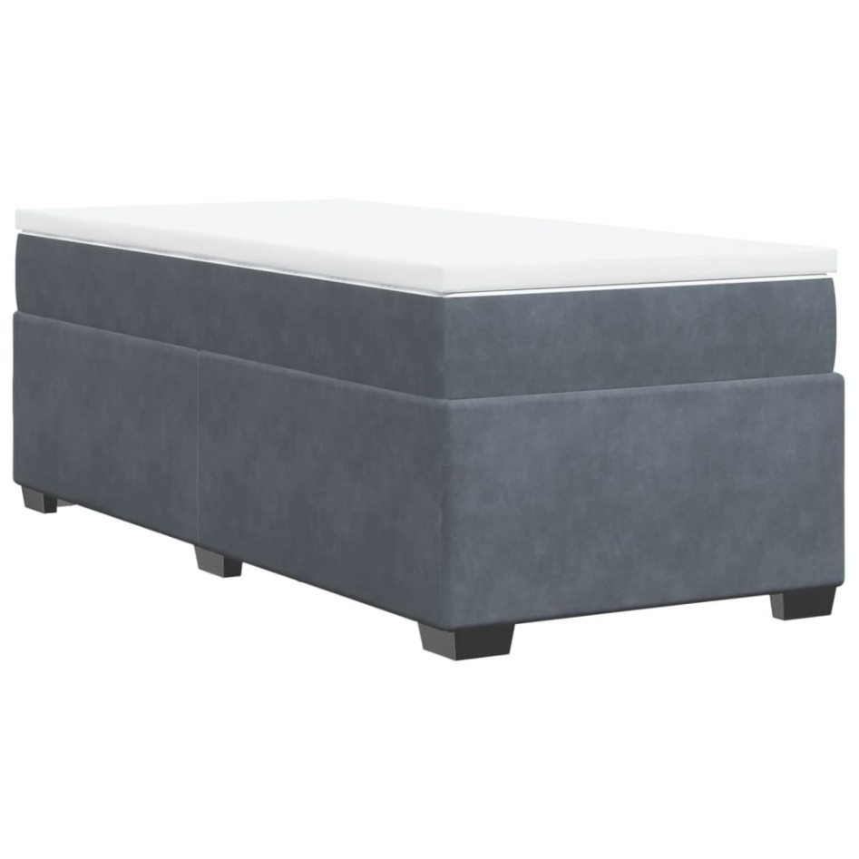 Cama box spring con colchón terciopelo gris oscuro 90x190