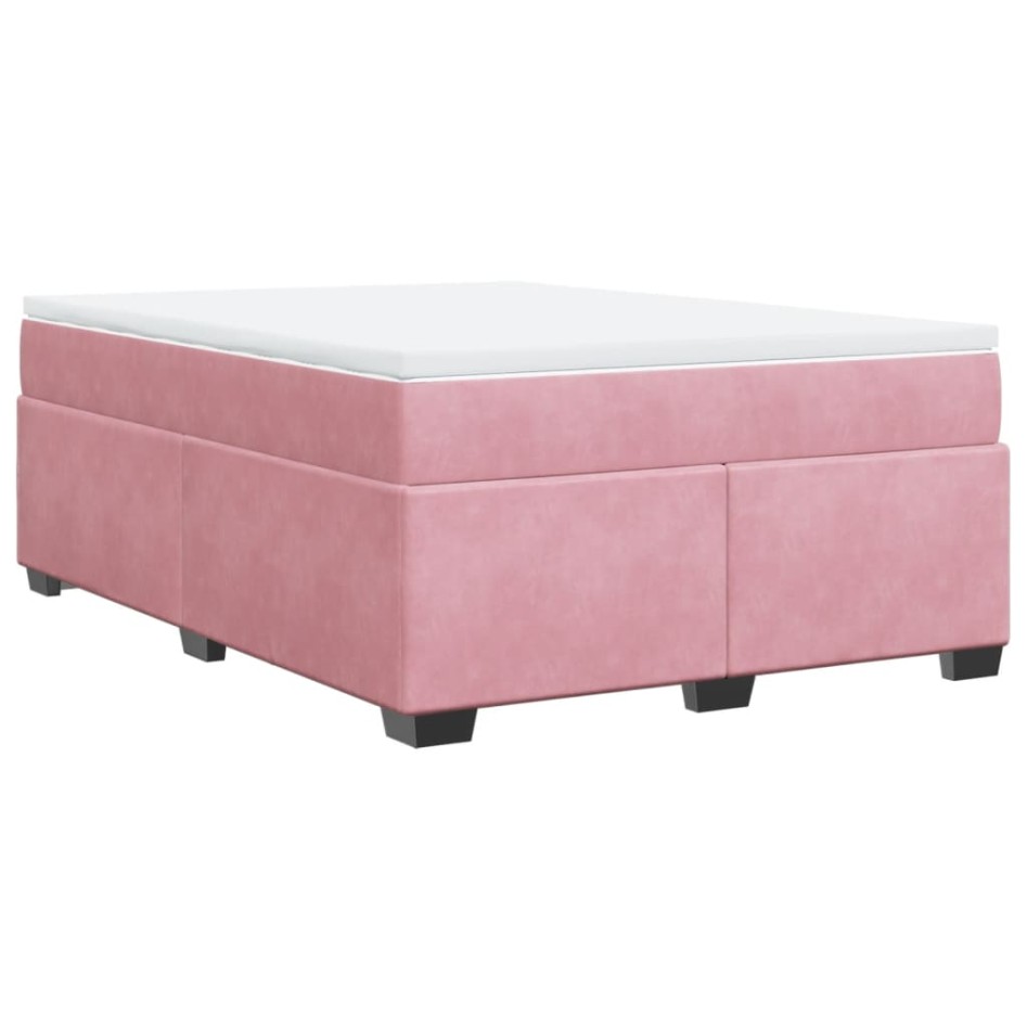 Cama box spring con colchón terciopelo rosa 140x190