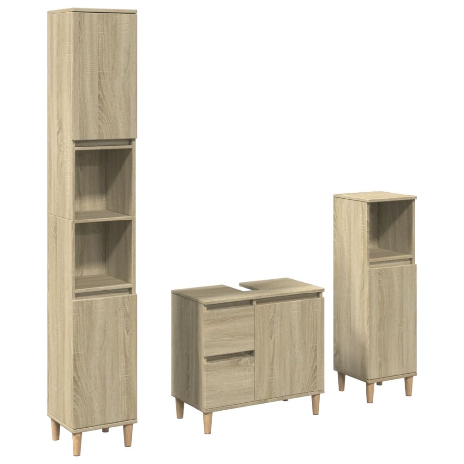 Set de muebles de baño 3 pzas madera contrachapada roble
