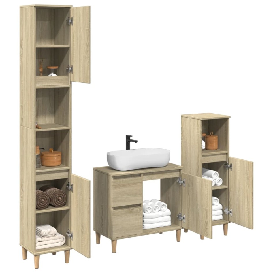 Set de muebles de baño 3 pzas madera contrachapada roble