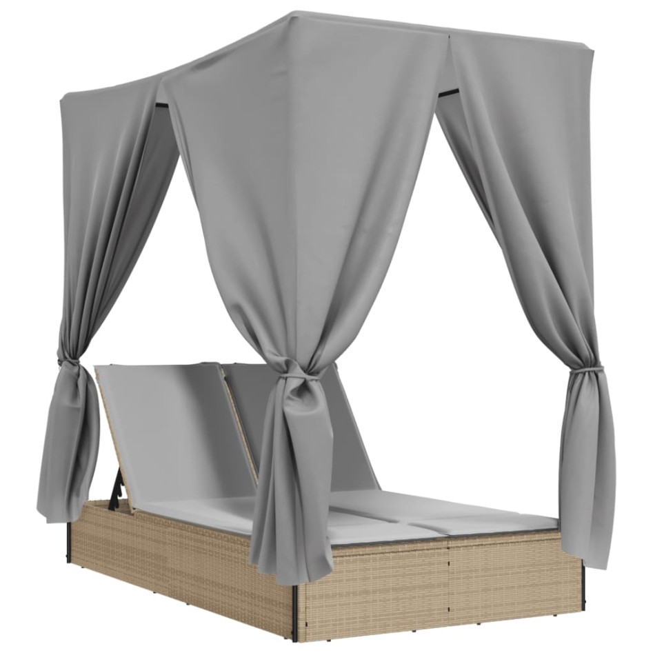Tumbona doble con techo y cortinas ratán sintético