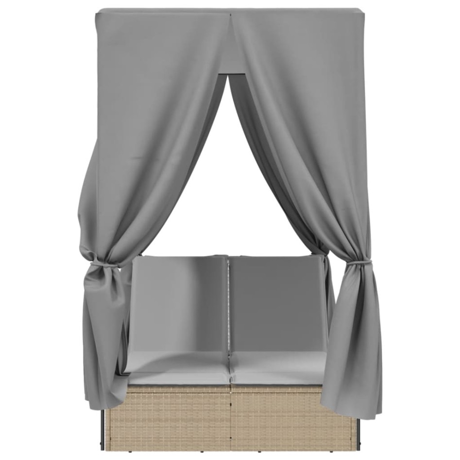 Tumbona doble con techo y cortinas ratán sintético
