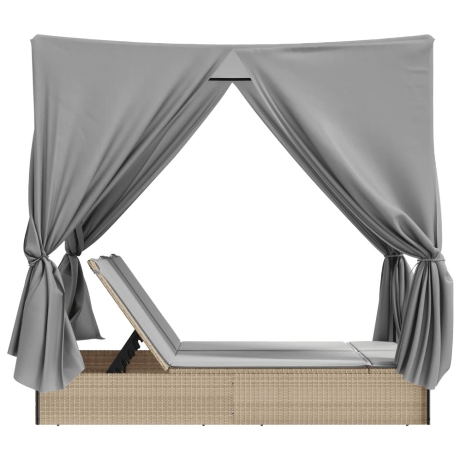 Tumbona doble con techo y cortinas ratán sintético
