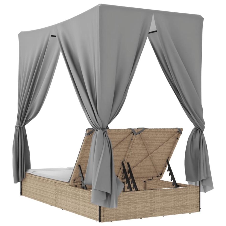 Tumbona doble con techo y cortinas ratán sintético