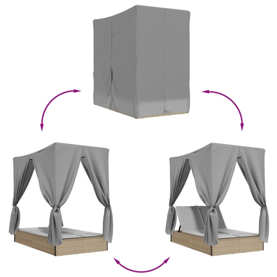 Tumbona doble con techo y cortinas ratán sintético
