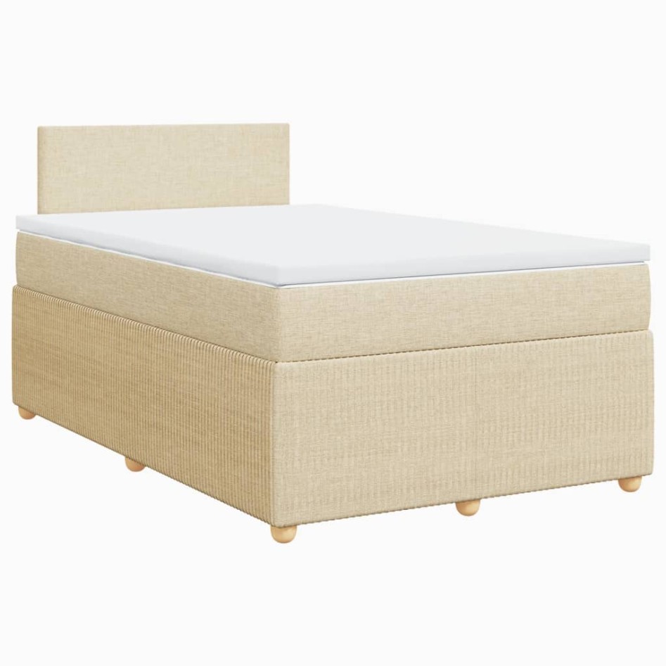 Cama box spring con colchón tela color crema 120x200
