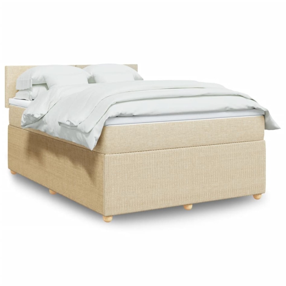 Cama box spring con colchón tela color crema 140x190