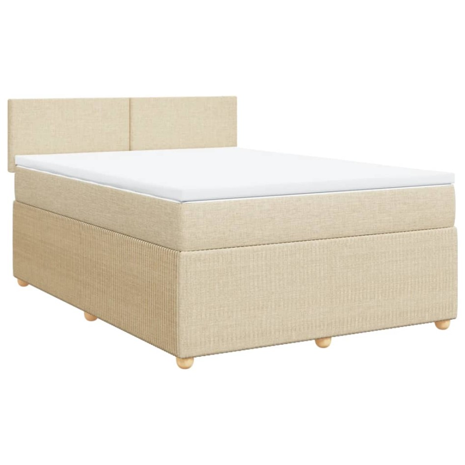 Cama box spring con colchón tela color crema 140x190